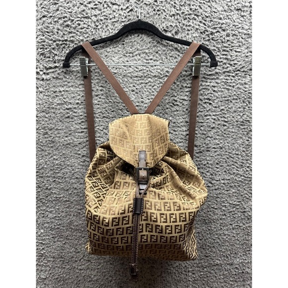 Fendi Womens Tobacco Zucca Canvas and Leather Buckle Travel‎ Backpack Brown 2262